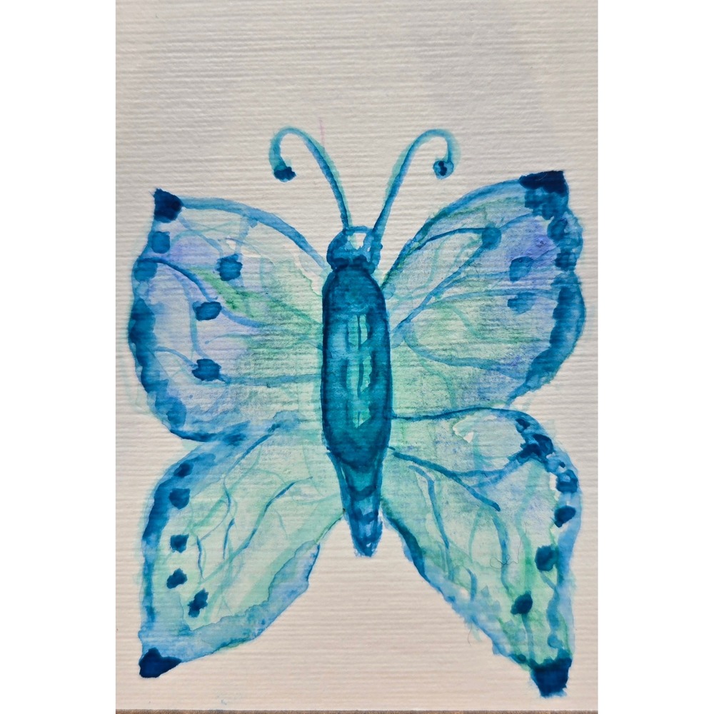 ACEO Butterfly Watercolor Painting Blue Turquoise Original Signed Art